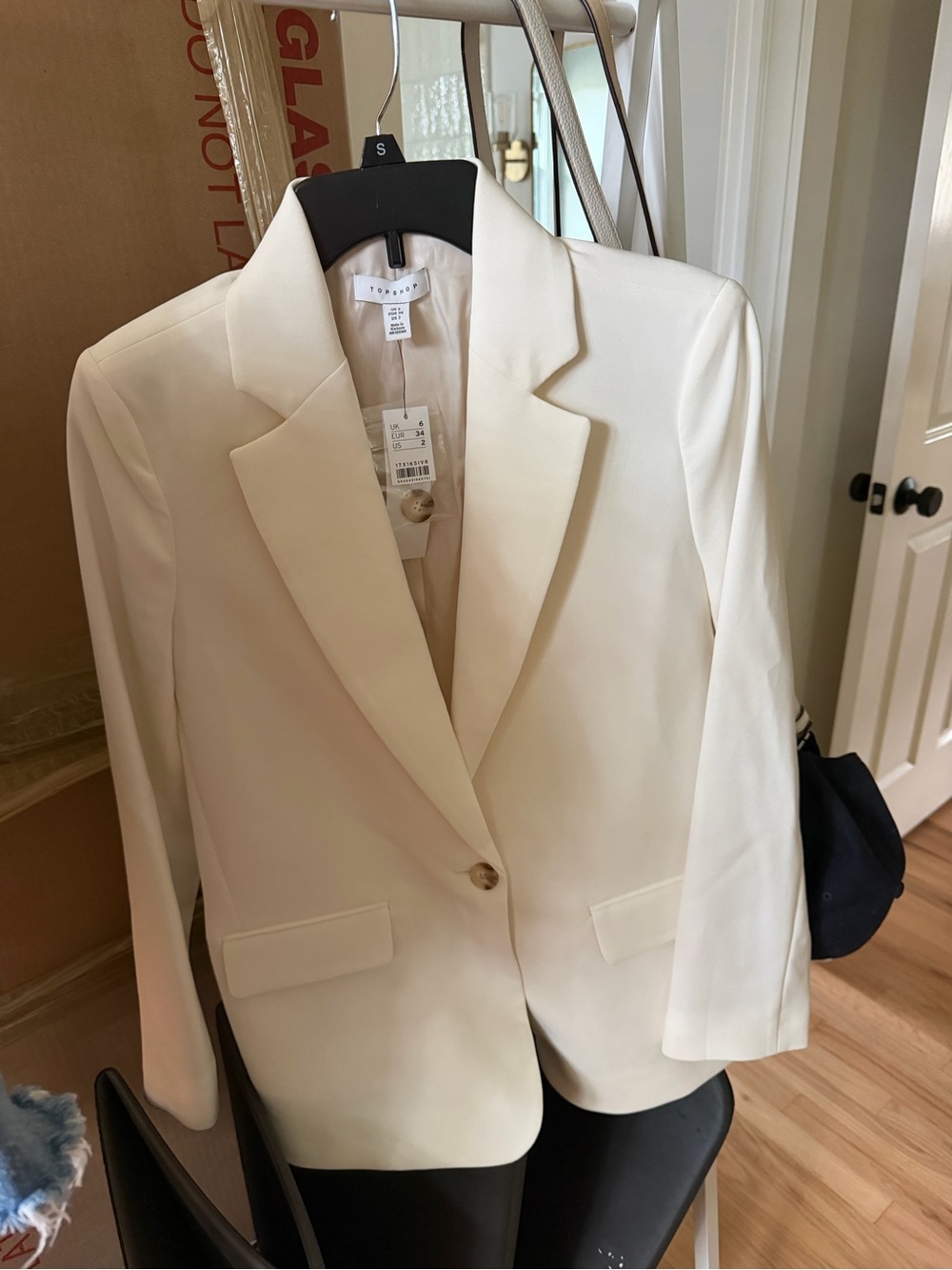 Topshop Cream Single-Button Tailored Blazer